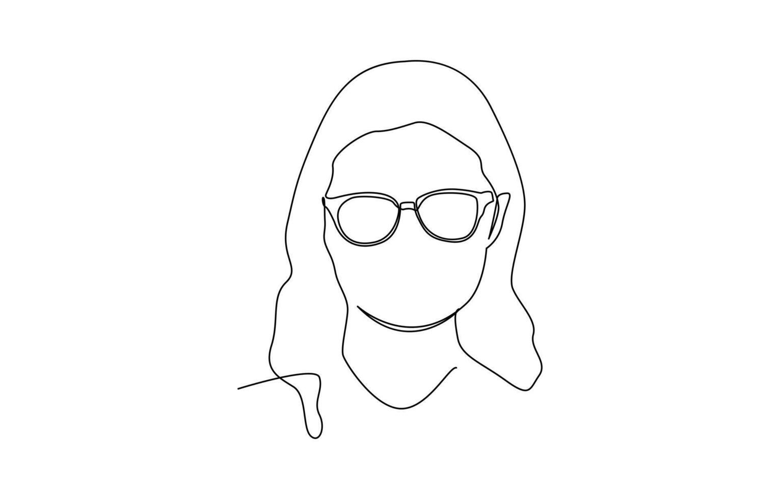 Continuous one line drawing woman face in glasses. One continuous drawing line logo single hand drawn art doodle isolated minimal illustration vector