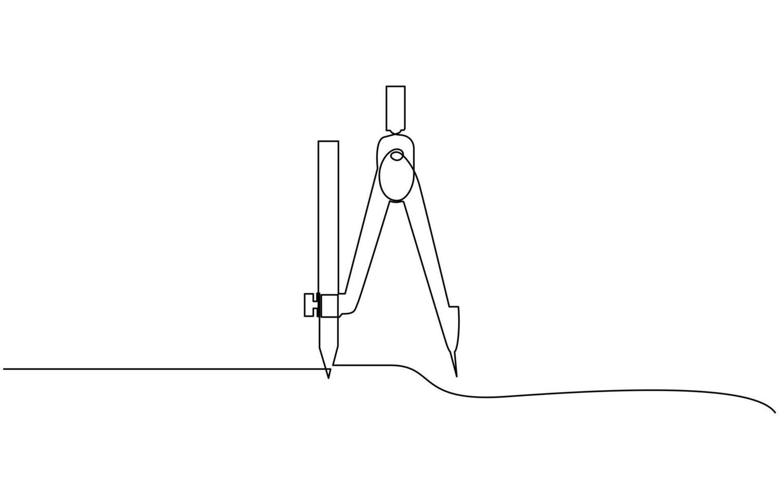 Drawing Compass Editable Continuous Line Icon, Continuous Line Art of Drawing Compass, School Bag, Knowledge. vector