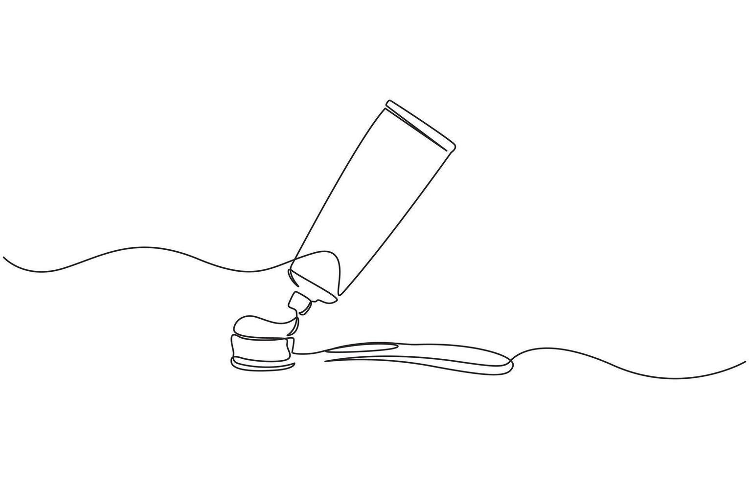 Continuous one line drawing of brush with toothpaste, Single line drawing illustration of Tooth paste with brush. Branding oral care products concept. vector
