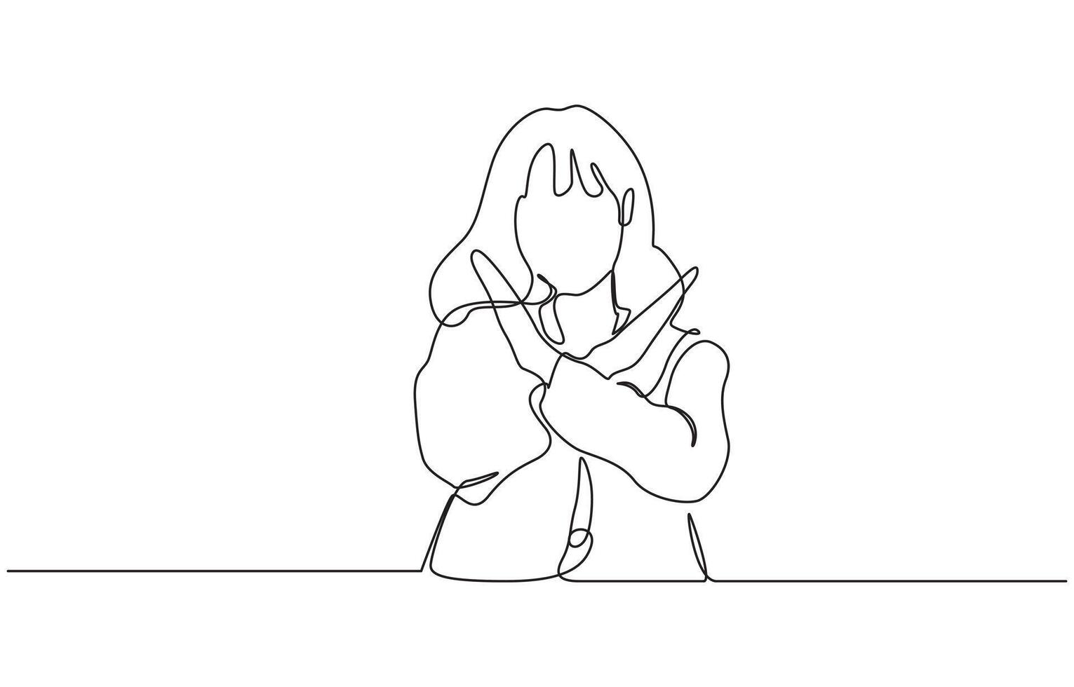 Woman crossing arms and saying no gesture Person making stop sign with hands, No sign young girl standing and showing stop gesture. Woman prohibition minimalist style. vector