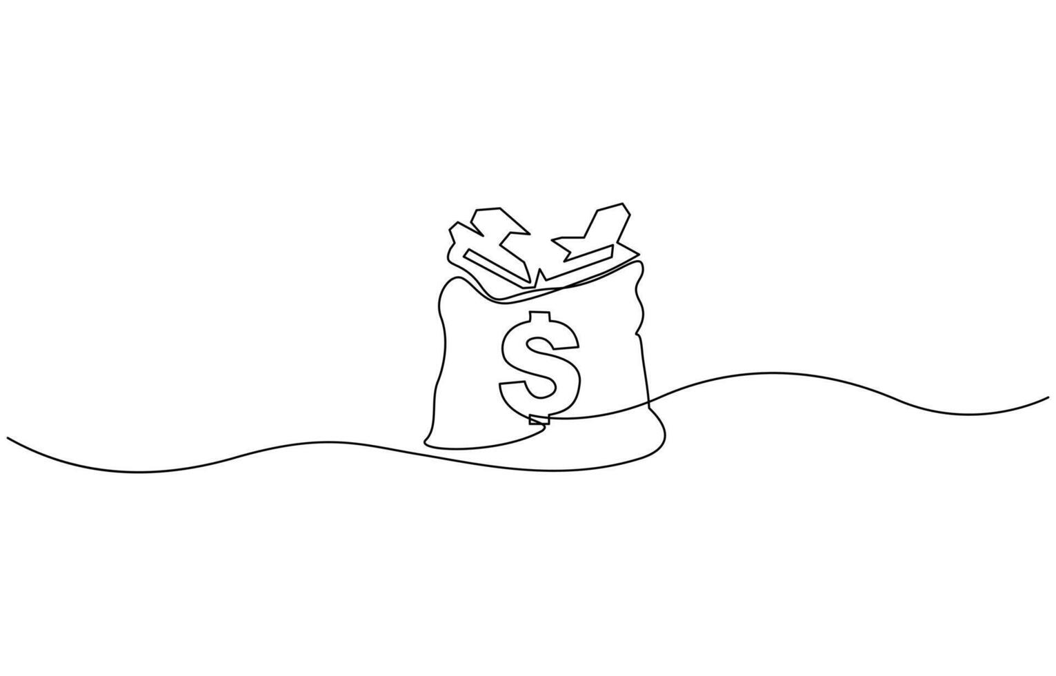 Continuous one line drawing of dollar money bag design. Single Line Drawing of Saving Money Icon. Money bag storage in single line draw illustration. Editable stroke. vector