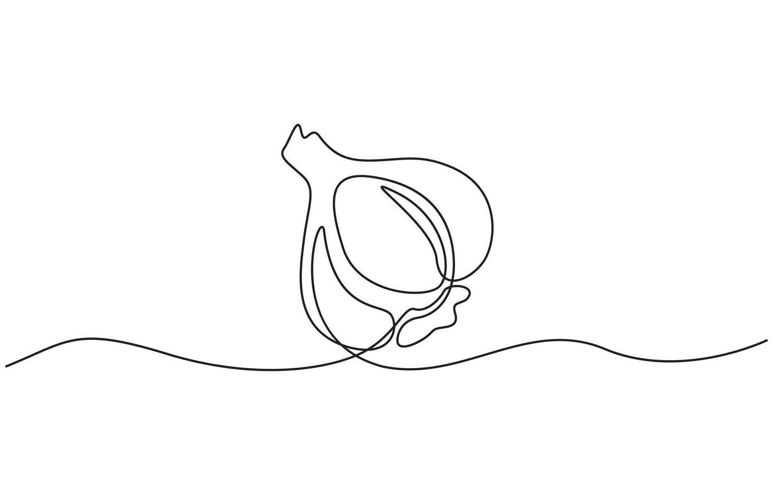 Continuous line drawing of garlic one line drawing illustration of red onion vegetable. Garlic in continuous line art drawing style. Garlic bulb with separated clove minimalist design vector