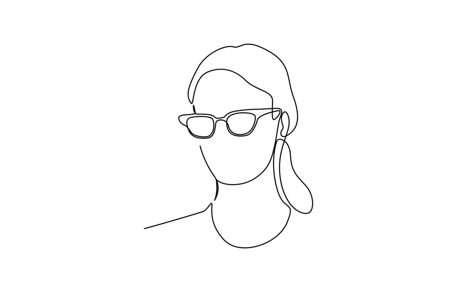 Continuous one line drawing woman face in glasses. One continuous drawing line logo single hand drawn art doodle isolated minimal illustration. Editable outline. vector