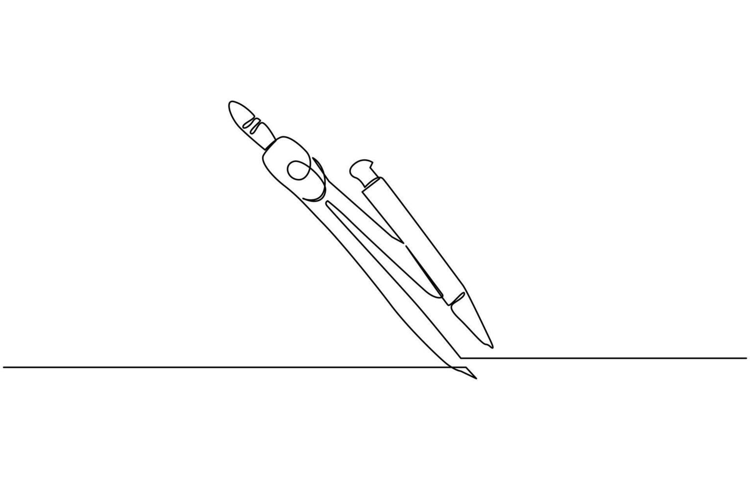 Drawing Compass Editable Continuous Line Icon, Continuous Line Art of Drawing Compass, School Bag. vector