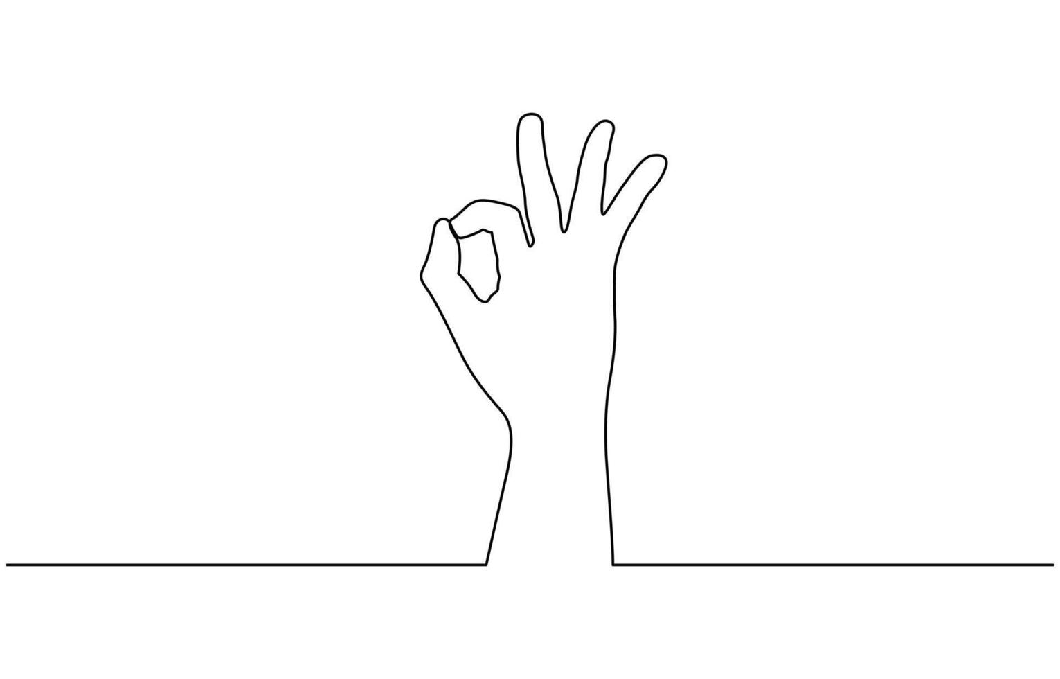 Black and white one continuous line ok hand gesture illustration, ok symbol drawing editable outline isolated on white background. vector