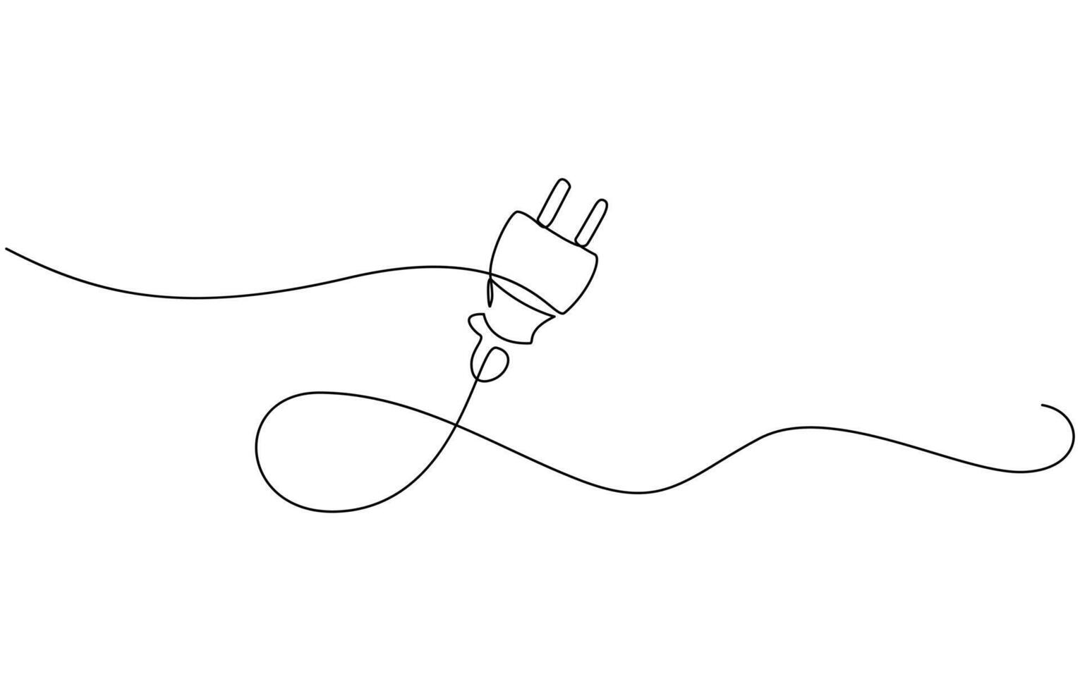 Plug inserting into electric outlet in continuous line art drawing style. Isolated on a white background. Illustration plug and socket, Editable outline. vector