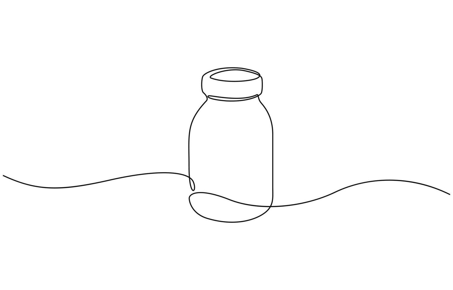 Continuous one line drawing of medicine tablet and pill. Medical drugs, vaccine, pharmacy in single line, Medicine container, pill bottle, vitamins and supplements jar. Editable outline vector