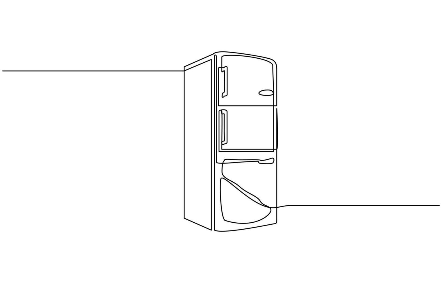 One single line drawing of luxury two door refrigerator home appliance. One single line drawing of refrigerator home appliance. Electricity kitchen Editable outline vector