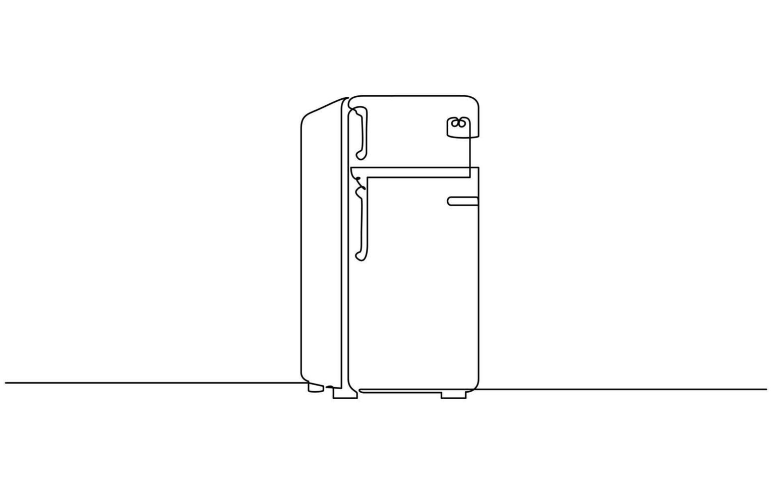One single line drawing of luxury two door refrigerator home appliance. One single line drawing of refrigerator home appliance. Electricity kitchen Editable outline. vector