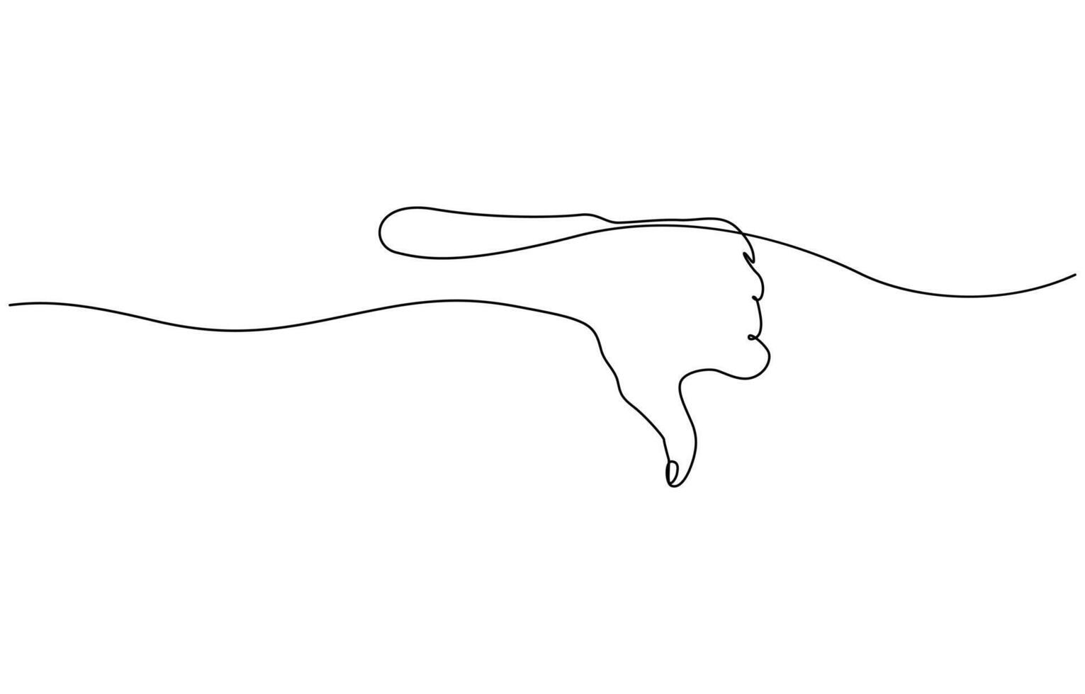 Thumb down in one continuous line. Symbol of evil. Negative gesture showing dislike. Negative finger in Doodle contour illustration vector