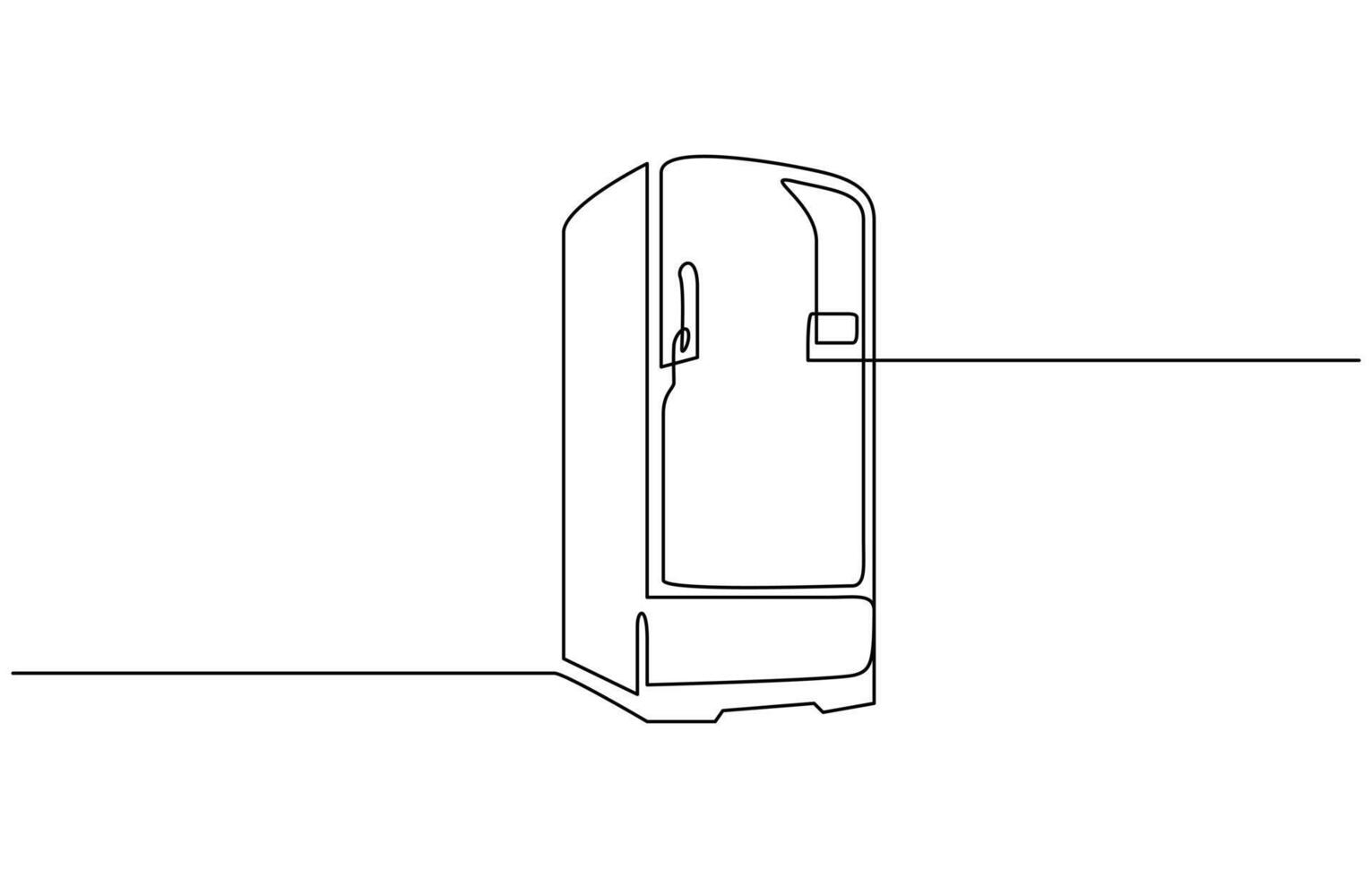 One single line drawing of luxury two door refrigerator home appliance. One single line drawing of refrigerator home appliance. Electricity kitchen. Editable outline. vector