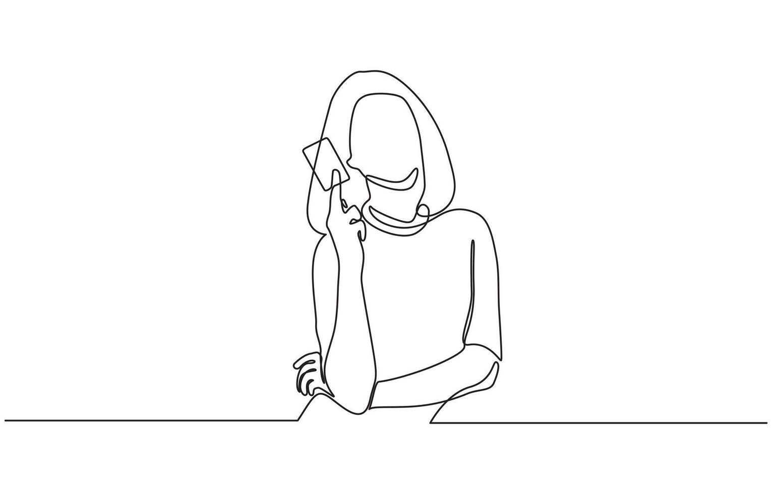 Single one line drawing happy woman use online shopping services. E-commerce concept. Continuous line draw design graphic design vector