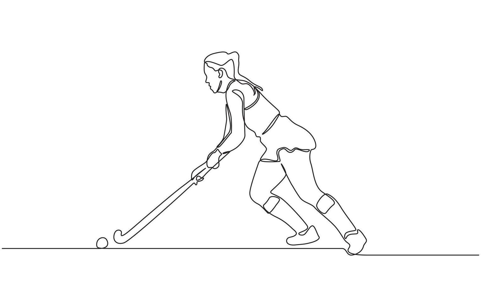 Minimalist illustration of a female field hockey athlete playing a match, Young professional ice hockey player exercising and practicing vector