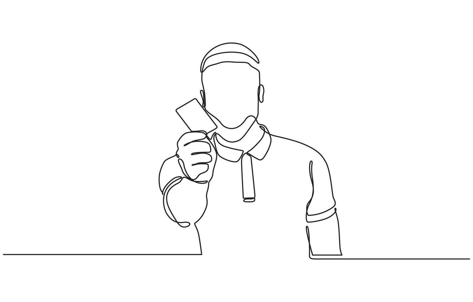 Continuous one line drawing of man holding business card concept of online shopping, Man hand holding a blank card illustration- continuous line drawing vector