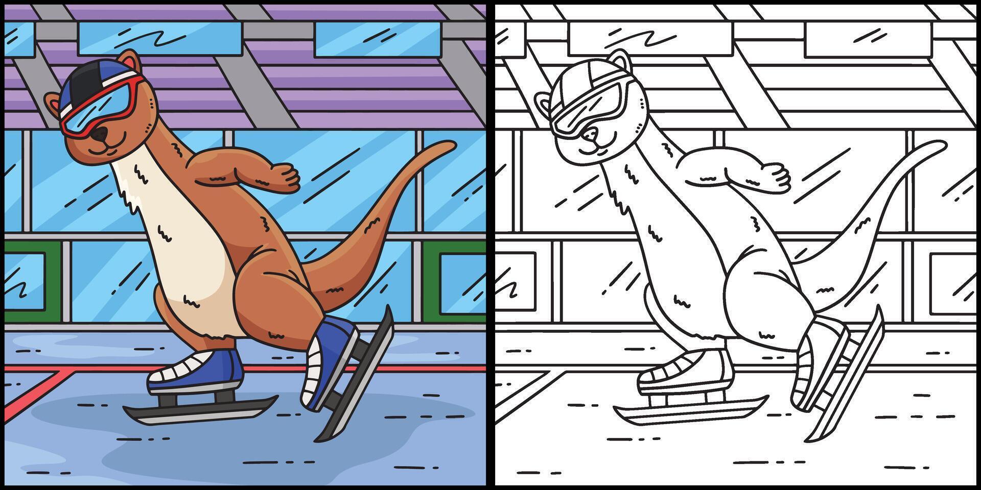 Speed Skating Weasel Coloring Page Illustration vector