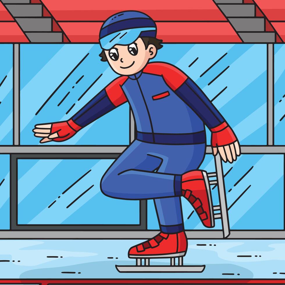 Speed Skating Male Fixing Shoes Colored Cartoon vector