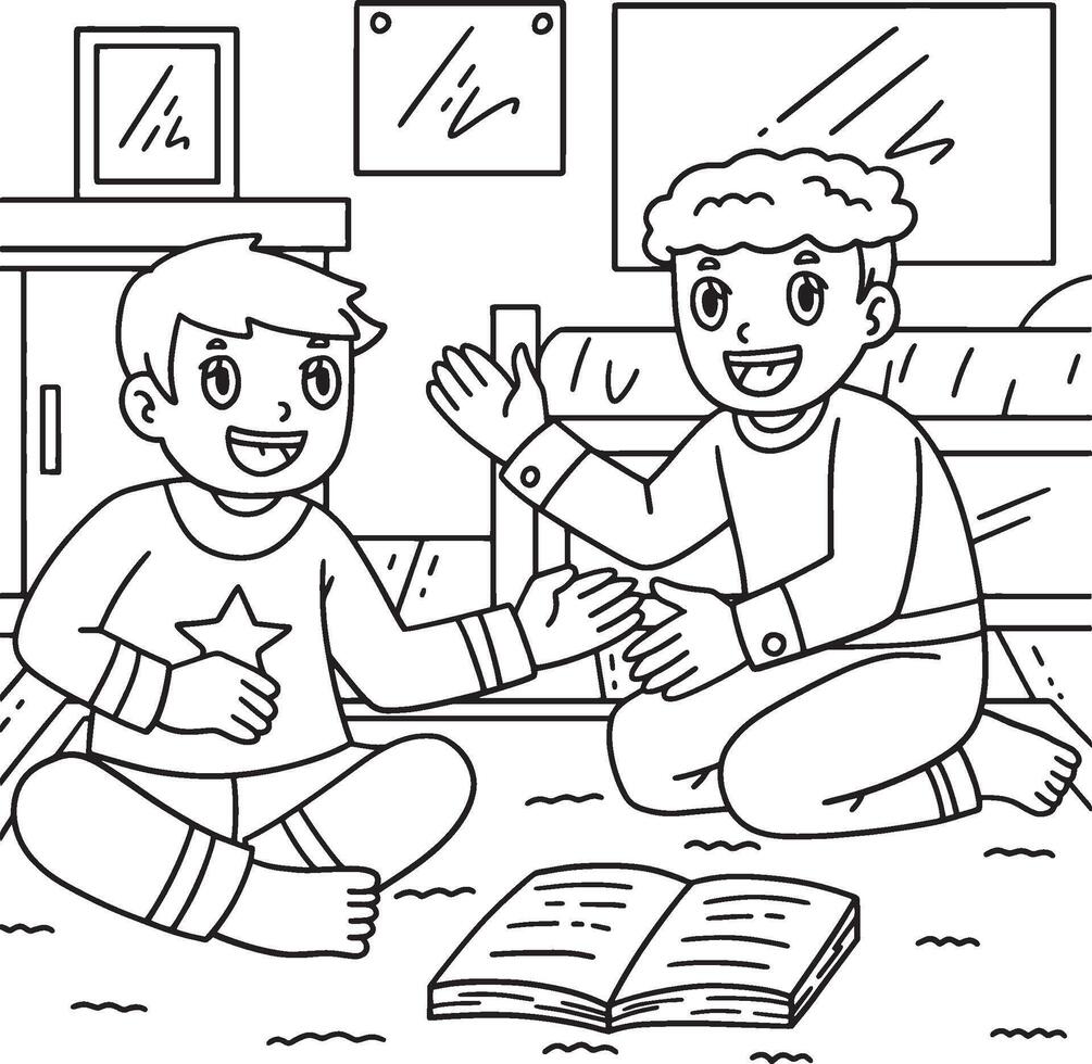 Sleepover Boys Telling Stories Coloring Page vector