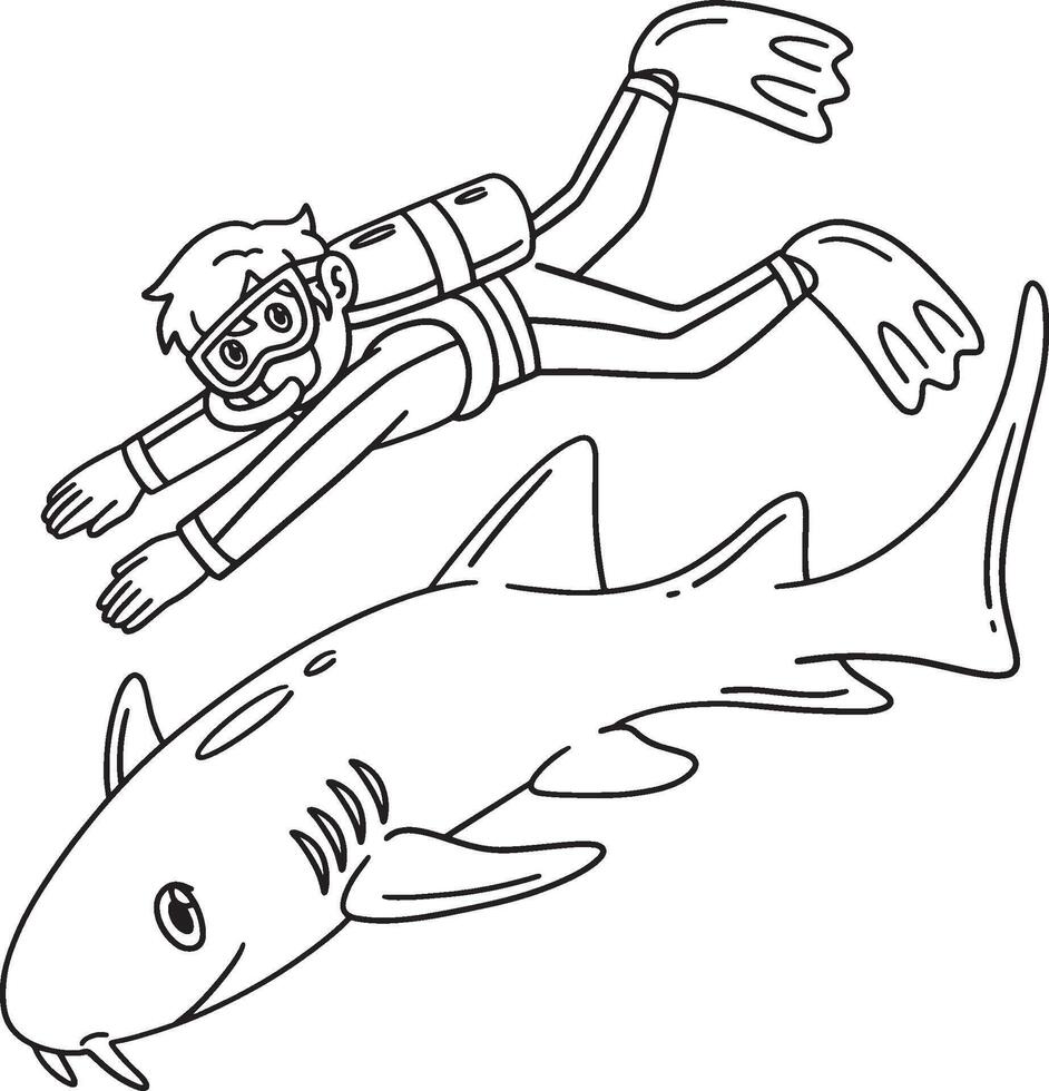 Scuba Diving Male Swimming with a Shark Isolated vector