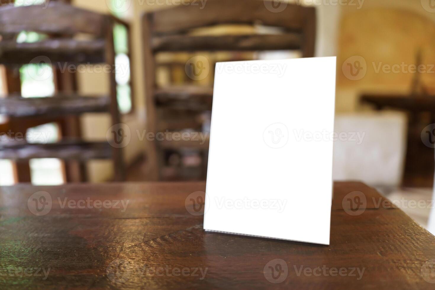 blank white Menu mock up on table in restaurant photo
