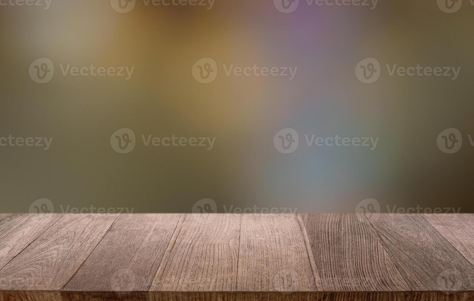 wood table top and blur restaurant background selective focus product display photo