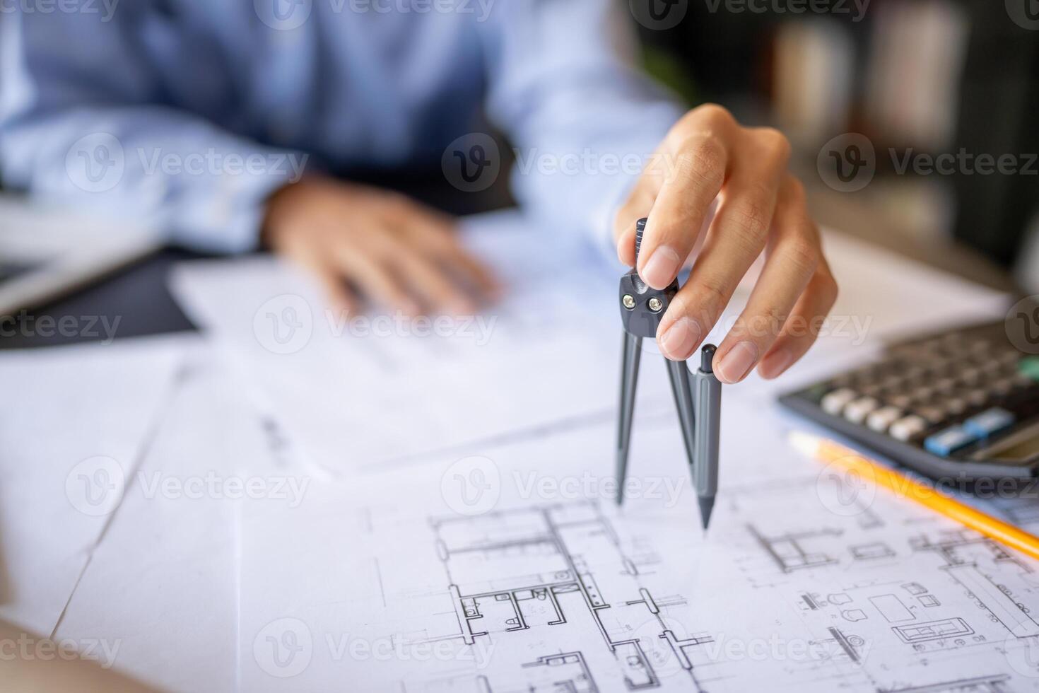 Architecture Man drawing on architectural Creative project business architecture building construction Industrial engineering Achievement Planning. photo