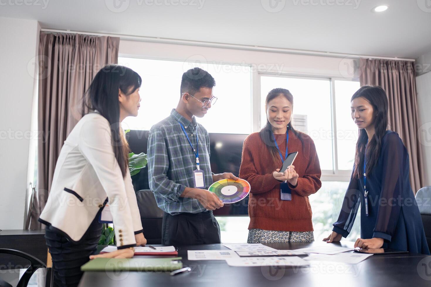 Asian business woman Brainstorm meeting pplication Designers mobile app interface Creative digital development software design project ux ui. photo