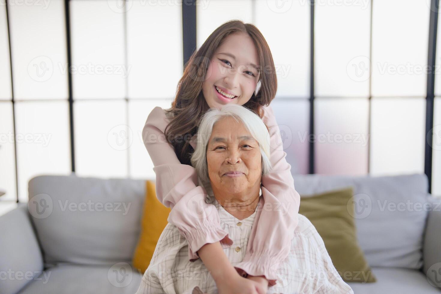 asian woman and her elderly mother photo