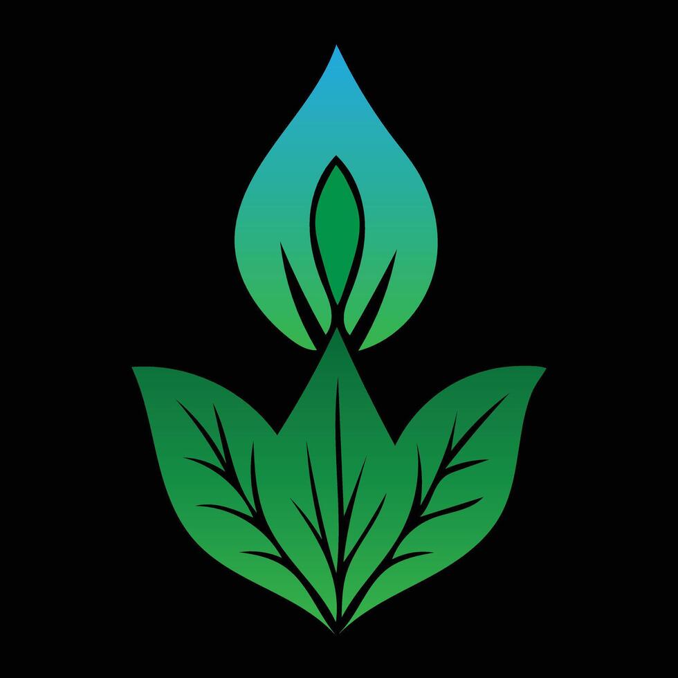 Abstract green leaf symbol representing nature ecology and organic growth with a black background vector