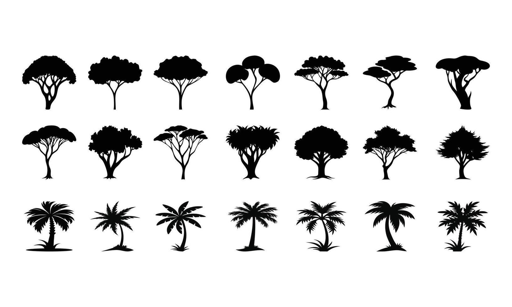 Tropical Palm and Forest Tree Silhouettes for Nature Design vector