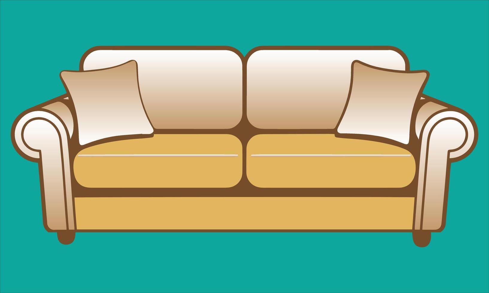illustration of a comfortable two seater sofa with cushions and decorative arms vector