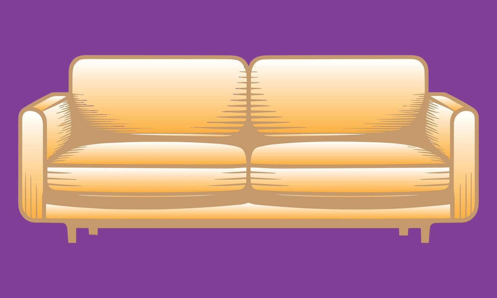 illustration of a comfortable yellow sofa with a retro style on a purple background vector