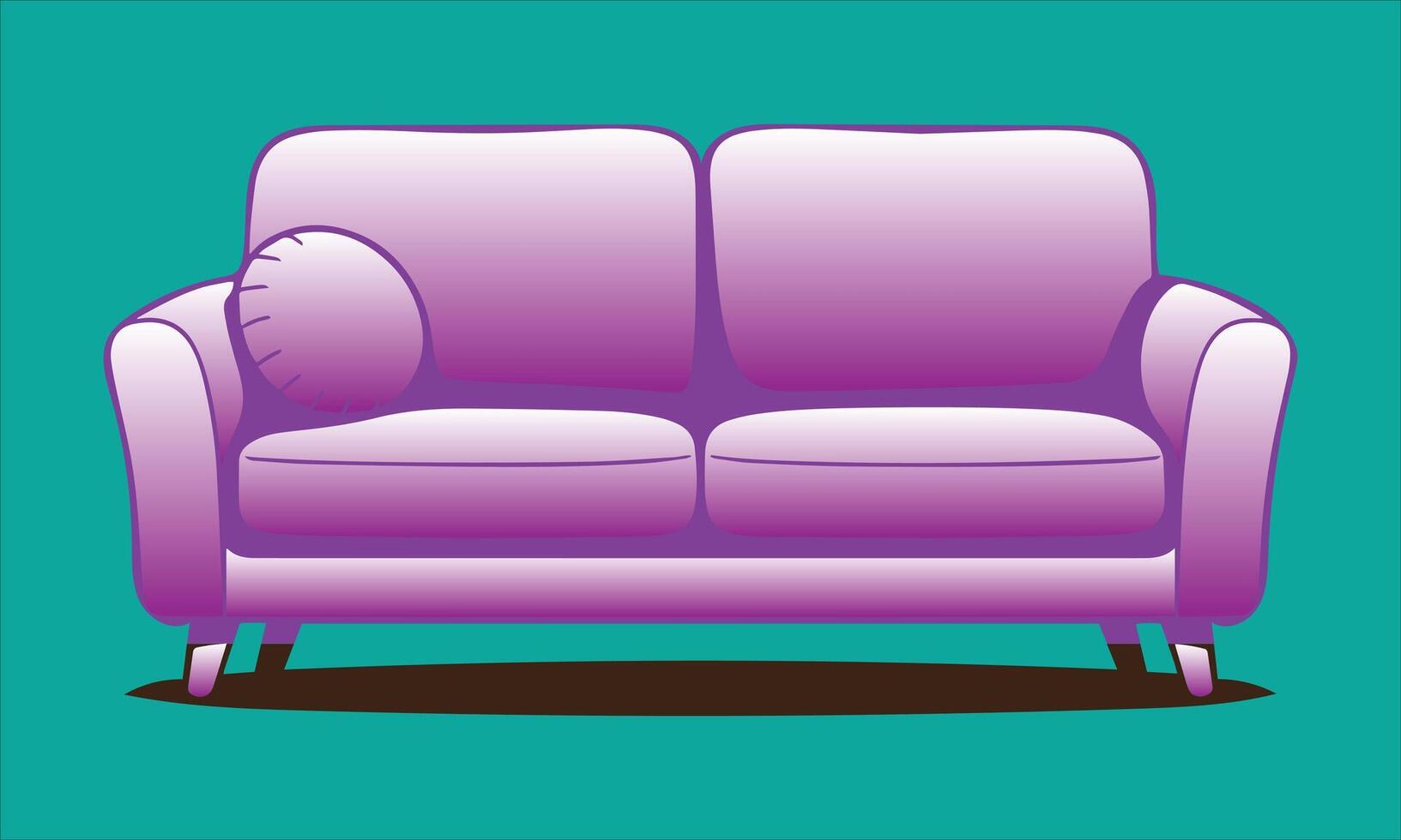 Modern two seater sofa illustration in pastel pink with a round cushion on a green background vector