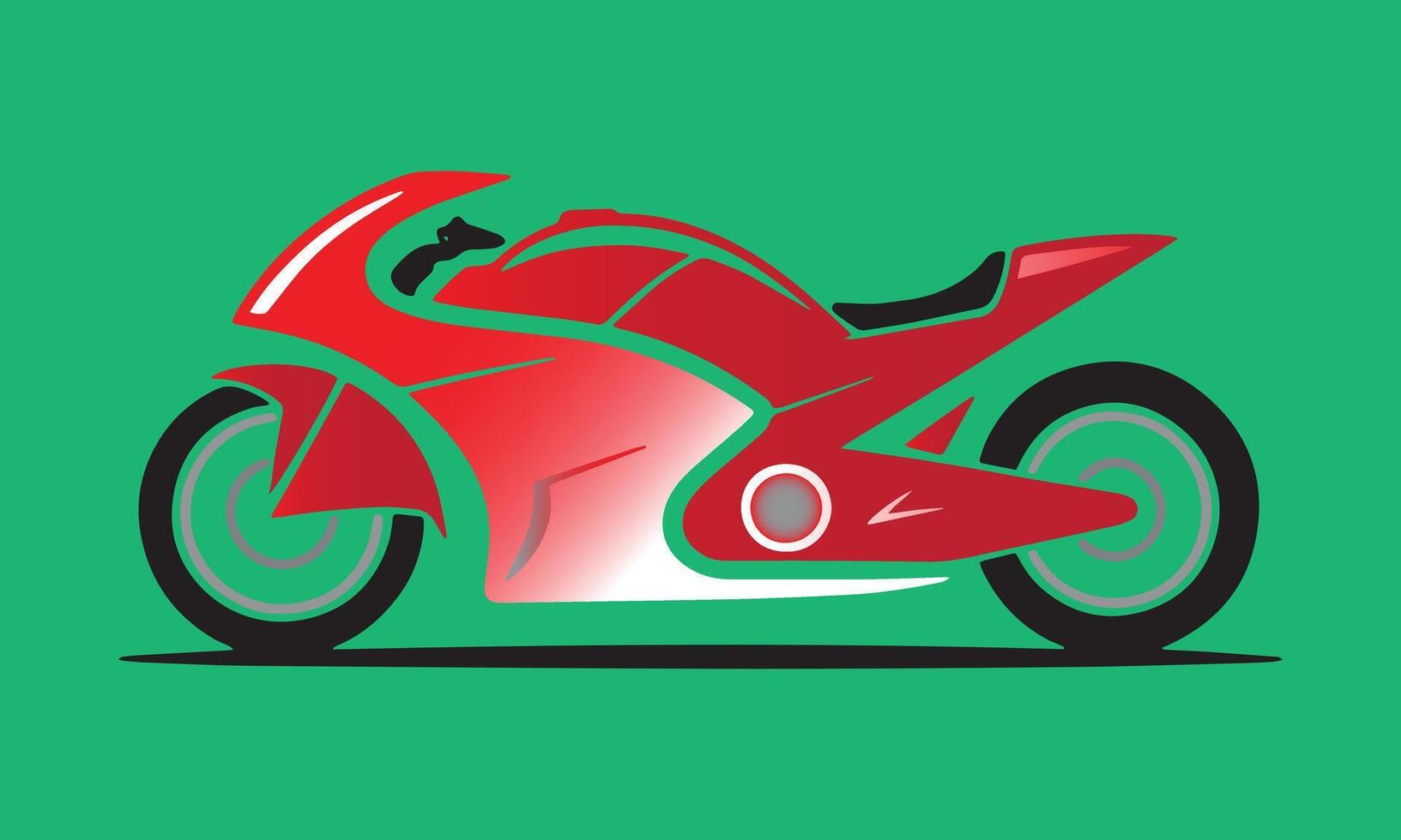 Sleek red motorcycle illustration against a vibrant green background design vector