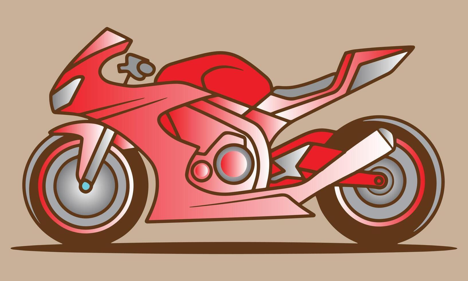 Sporty red motorcycle illustration with gradient effects on a light brown background design vector