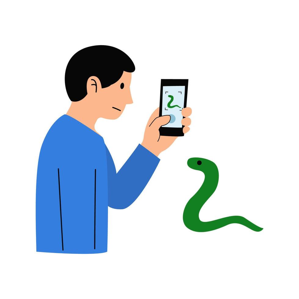 poisonous snake bite concept. man take photo snake vector