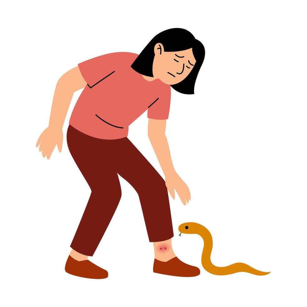 poisonous snake bite woman concept. vector