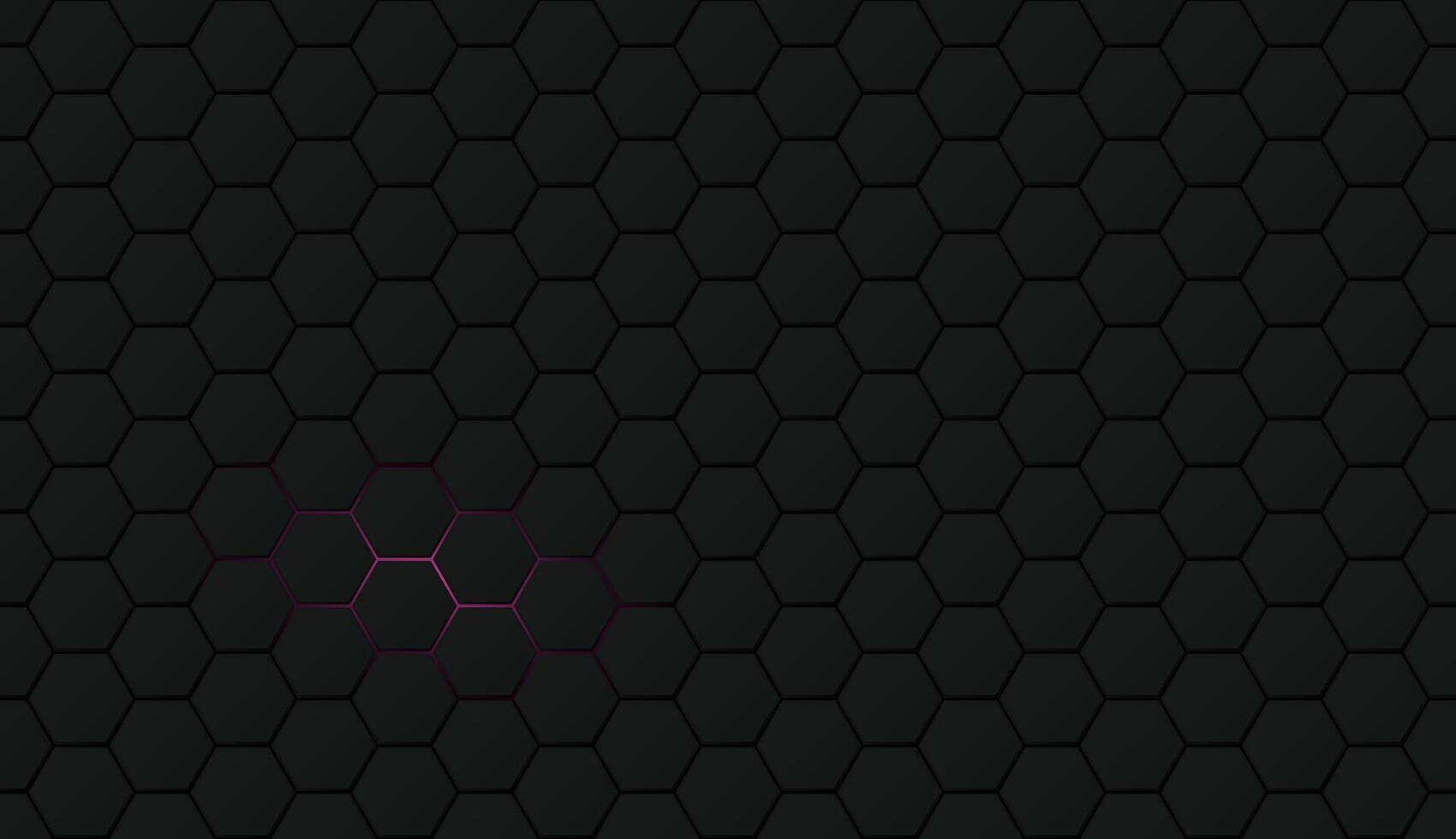 Dark hexagon pattern with a small pink light glowing out from the back graphic illustration. vector