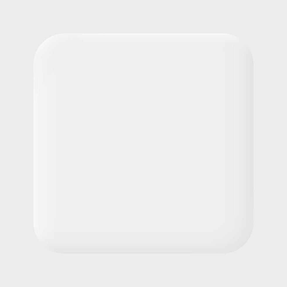 3D rounded square raised button on white square background graphic illustration have blank space. vector
