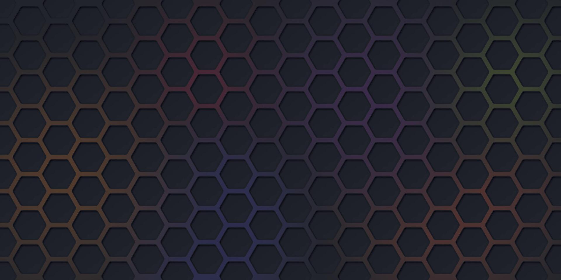 Dark hexagon pattern on colorful light glowing background graphic illustration. vector