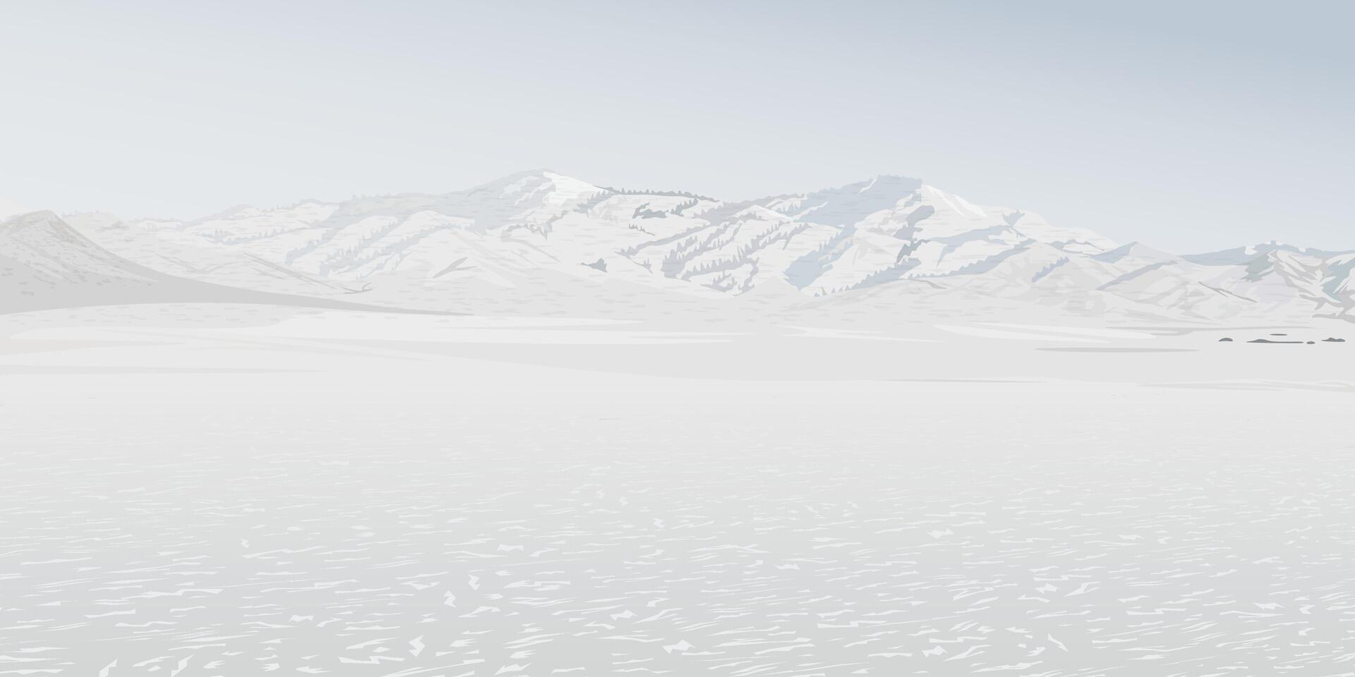 Mountain ranges landscape in winter season covered by white snow with dusk sky background graphic illustration have blank space. vector