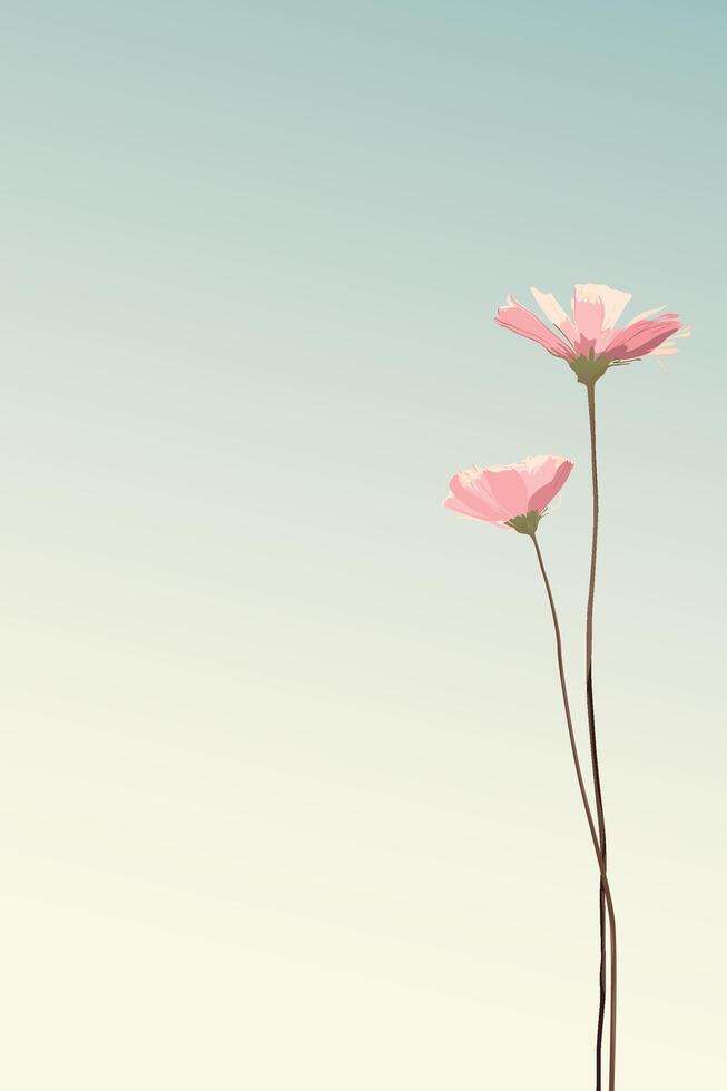 Both of pink flowers with sunrise sky vertical background graphic illustration have blank space. vector