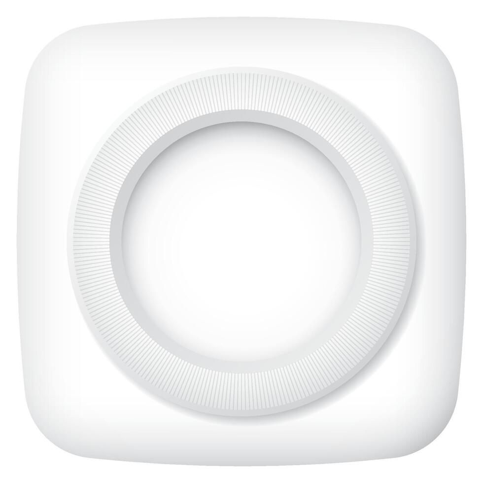 3D white bulge circle frame on bulge rounded square isolated graphic illustration. vector