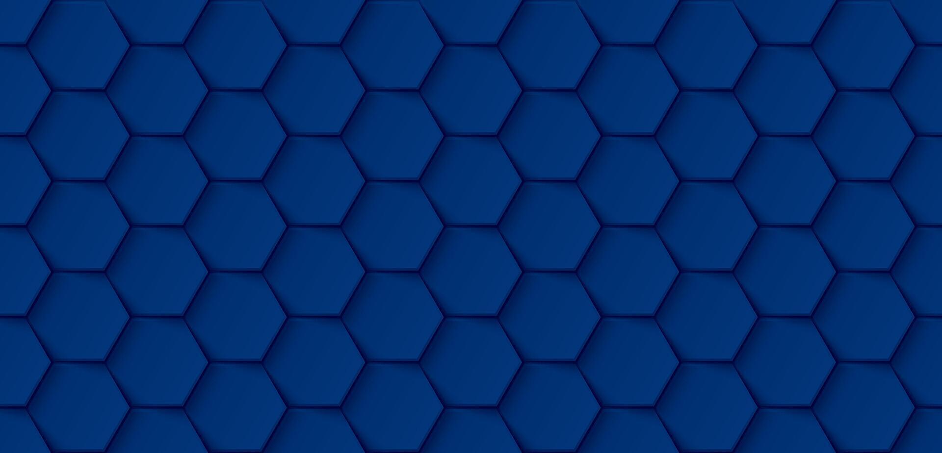 Abstract 3D deep blue hexagonal plates arranged seamless pattern graphic illustration. vector