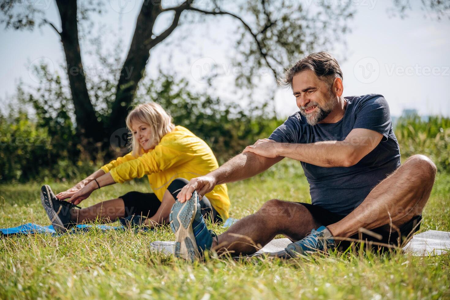 The, fitness ,weekend... Senior couple together outdoors at nature photo