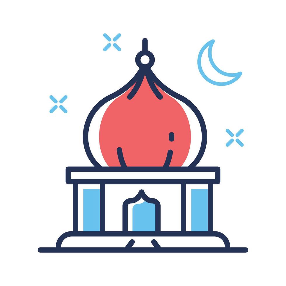 Linear style icon showing mosque building with moon on top vector
