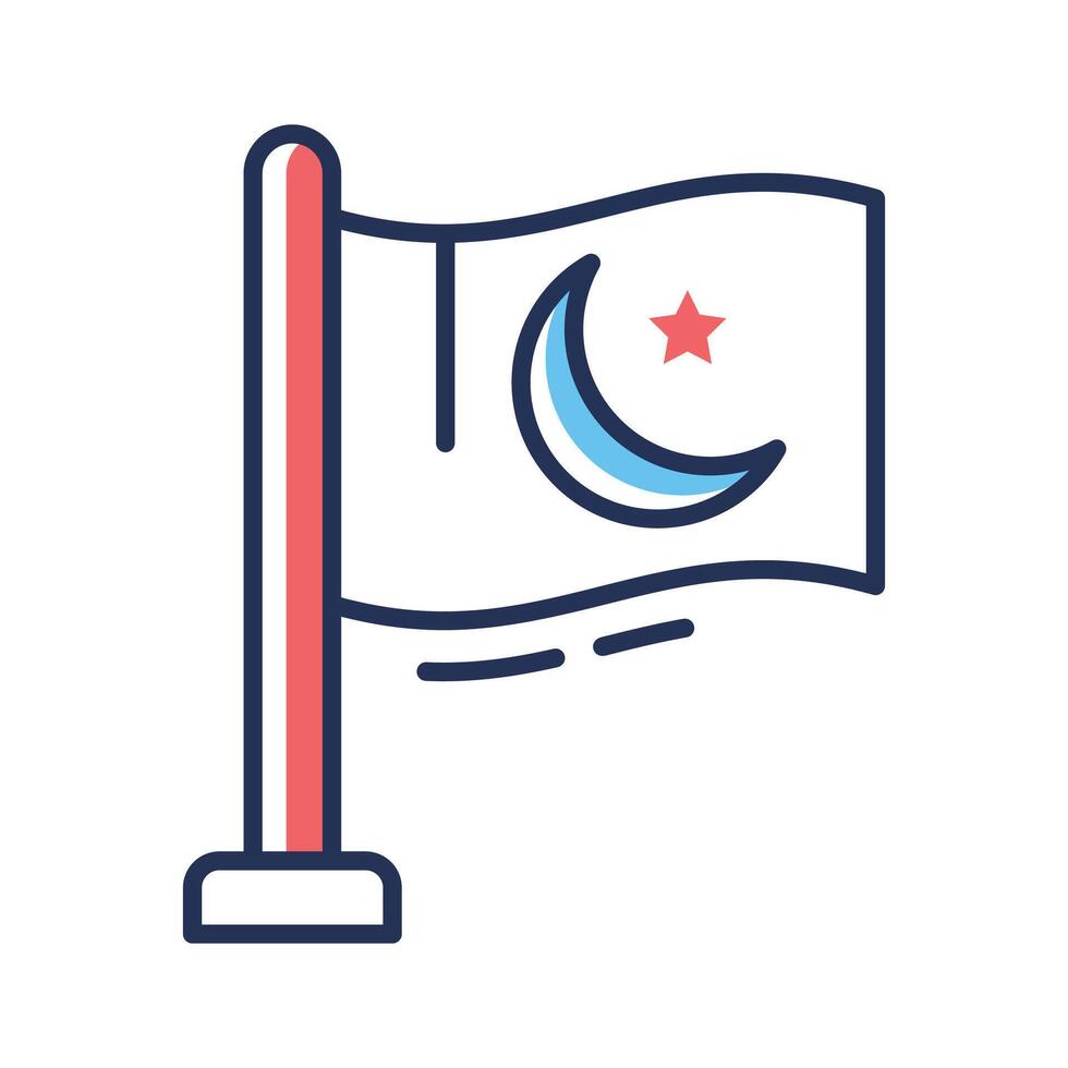 Creatively designed line icon of islamic flag with star and moon vector