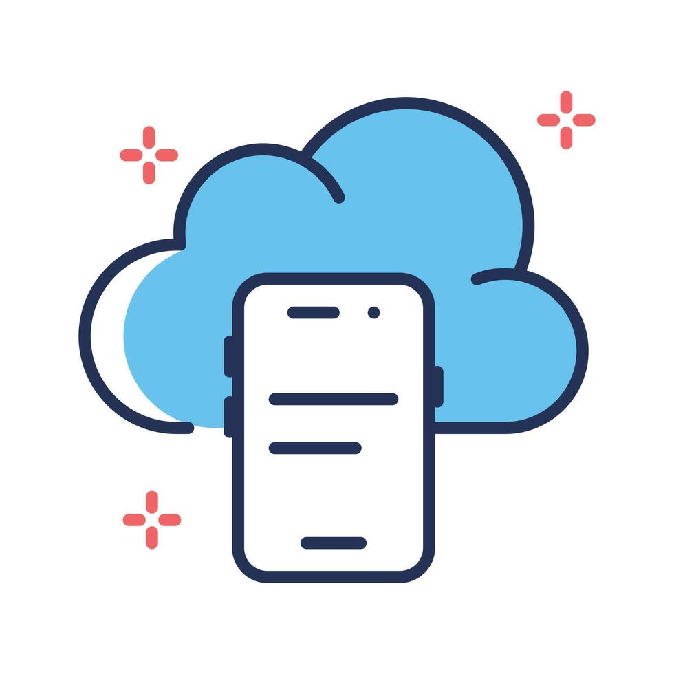 Easy to edit line style icon depicting mobile cloud storage vector