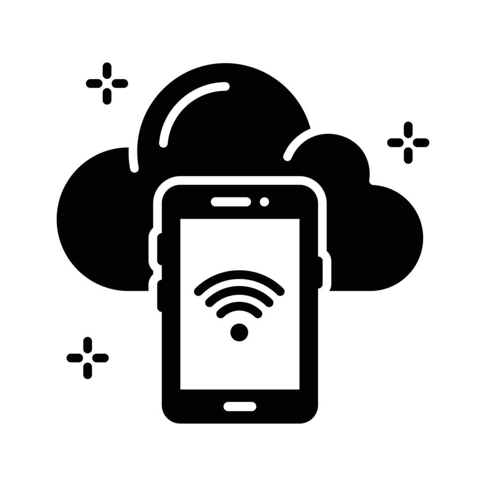 A captivating glyph style icon of internet storage cloud vector