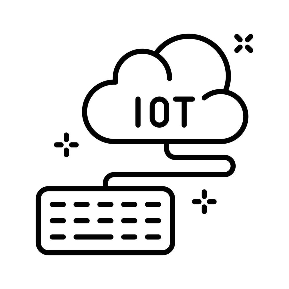 Easy to edit outline style icon denoting cloud data with attached keyboard. vector