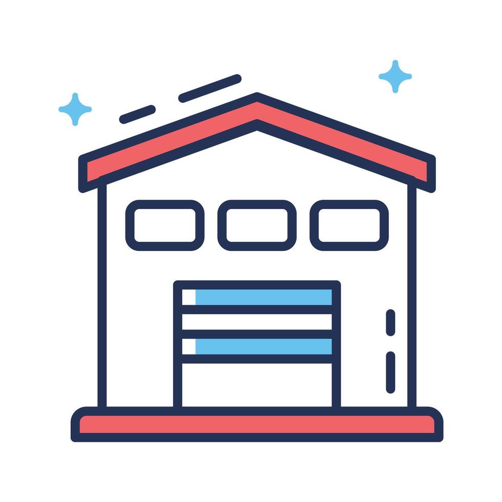Modern linear icon showing organized warehouse building vector